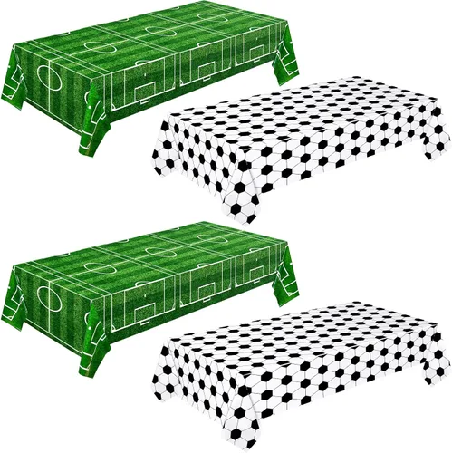 Miniatura 9 de Mixweer 2 manteles de fútbol para decoración de fiesta de cumpleaños de fútbol de 54 x 108 pulgadas, cubierta de mesa de plástico para deportes