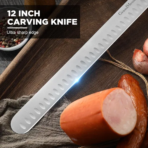 Miniatura 7 de Cuchillo de trinchar, cuchillo de rebanar de 12 pulgadas para carne, acero alemán de primera calidad con mango ABS, para barbacoa, pechuga de pavo