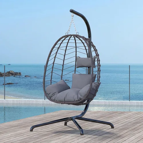 LEX CRAFT Silla colgante de huevo con soporte, silla de huevo oscilante para exteriores e interiores, silla colgante tipo canasta con cojín, silla