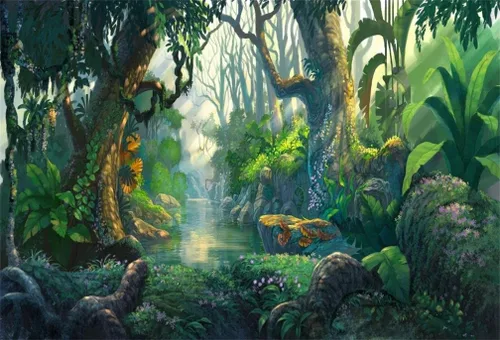 AOFOTO Fantástico telón de fondo de selva de 5 x 3 pies para explorar bosques de verano para fotografía de aventura, fondo de fotografía de
