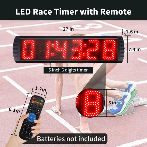 Miniatura 2 de Reloj de carreras LED portátil de 5 pulgadas de alto y 6 dígitos para eventos de carrera, cuenta regresiva/arriba, temporizador digital de carrera