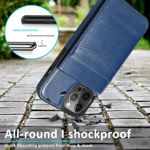 Miniatura 5 de Funda tipo cartera para iPhone 13 Pro Max con tarjetero para mujeres y hombres, de piel sintética, para iPhone 13 Pro Max de 6.7 pulgadas (azul)