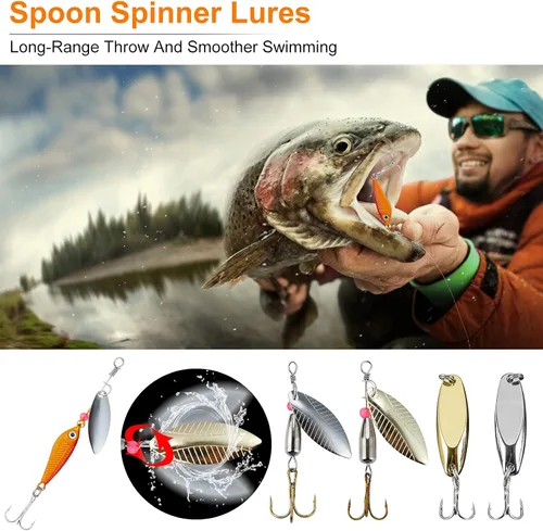 Miniatura 4 de PLUSINNO Señuelos de Pesca Caja de Aparejos de Pesca Regalos de Pesca para Hombres, Lubina, Trucha Kit de Accesorios de Pesca para Agua Salada