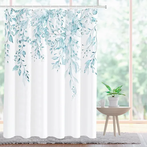 Miniatura 98 de Tititex Spun Sugar - Juego de cortinas de ducha de eucalipto azul claro, hojas de acuarela brillantes en la parte superior, decoración floral