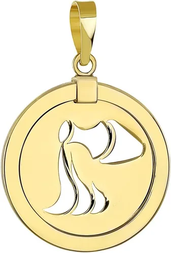 Jewelry America Colgante redondo reversible de oro amarillo de 14 quilates con signo del zodiaco de acuario, Oro amarillo Diamante
