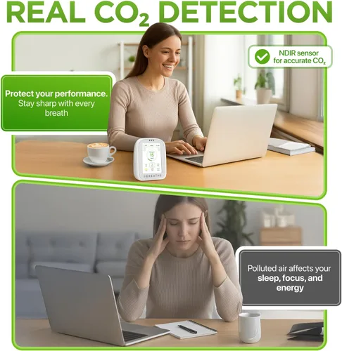 Miniatura 3 de BREATHE Airmonitor Plus: Monitor inteligente de calidad del aire para interiores - Medidor de CO2 8 en 1, detector de formaldehído, medidor de COV