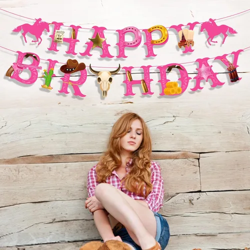 Miniatura 4 de Decoraciones de fiesta temática de vaquera – Cartel de cumpleaños de vaquero y vaquera para fiesta de cumpleaños de caballos, baby shower