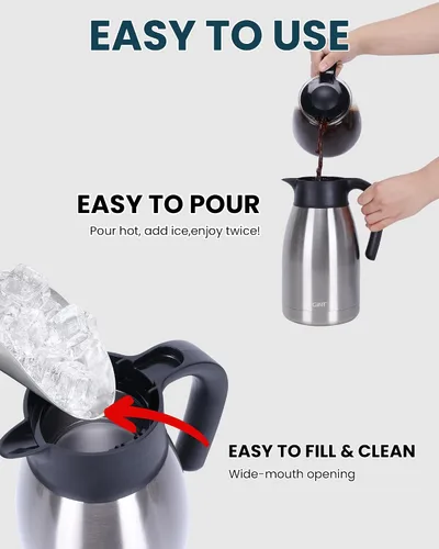 Miniatura 8 de GiNT Jarra térmica de café en acero inoxidable de 51 onzas con tapa / Jarra térmica de doble pared al vacío / 12 horas de retención del calor