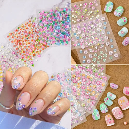 Miniatura 4 de 30 hojas de calcomanías de arte de uñas, flores, rosas, margaritas, cerezos, flores, 3D, autoadhesivas, calcomanías para uñas, corazón, crisantemo