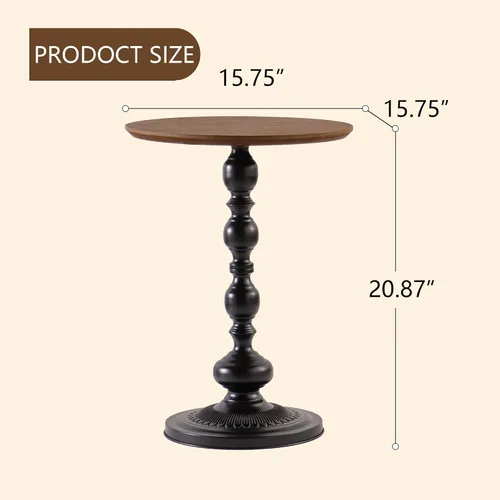Miniatura 2 de Framhose - Mesa auxiliar redonda, mesa auxiliar pequeña con parte superior de madera y base negra, mesa de pedestal para sala de estar, esquinas