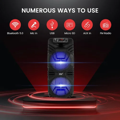 Miniatura 3 de Pyle Sistema de altavoces PA Bluetooth – Altavoz Bluetooth recargable de 600 W para exteriores, sistema PA portátil con subwoofer dual de 8