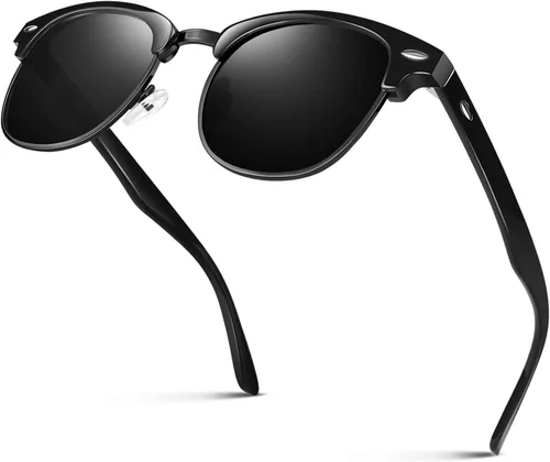 Miniatura 25 de LINVO Gafas de sol polarizadas sin montura para hombres y mujeres, lentes de sol clásicos retro con medio marco para conducir, protección UV Un