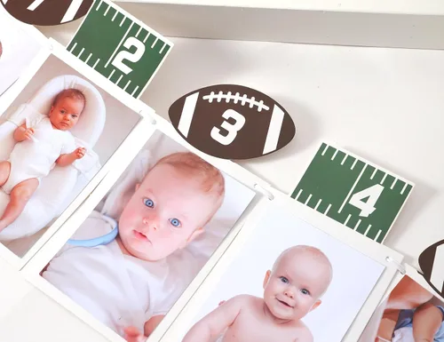 Miniatura 7 de Cartel de fútbol de primer cumpleaños – Decoración de primer cumpleaños de fútbol, pancarta de fotos de 12 meses, cartel de fotos de primer año