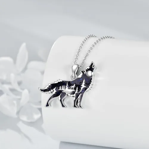 Miniatura 2 de YFN Collar de lobodragón de plata de ley con colgante de lobo para mujeres y hombres