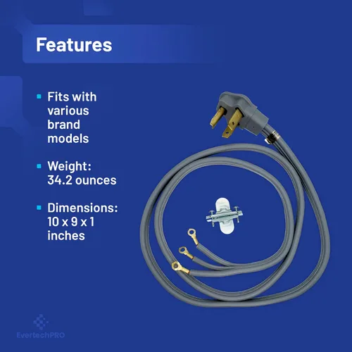 Miniatura 4 de Cable de alimentación de secadora de 3 clavijas de 6 pies con clasificación de 30 amperios, conector de cable de alimentación universal