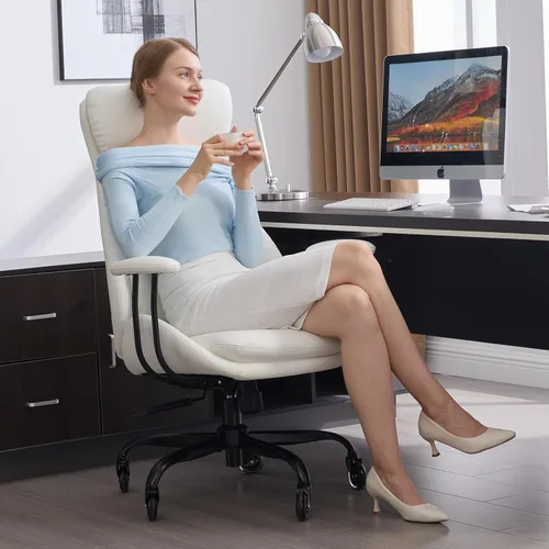 Miniatura 9 de E-Motie Silla de escritorio para oficina en casa, silla de computadora ergonómica con soporte lumbar, altura ajustable, con ruedas de PU, silla