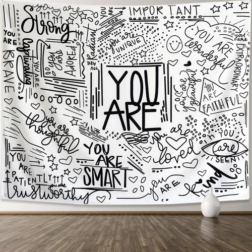 Miniatura 8 de KJHL Quote You Are - Tapiz de pared en blanco y negro inspiracional para aula, tapices infantiles para colgar en la pared, afirmaciones