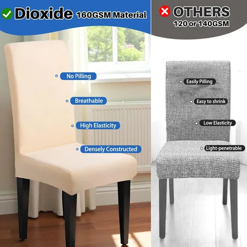 Miniatura 6 de Dioxide Fundas de Silla de Alto Estirar para Sillas de Comedor, Juego de Fundas de Silla de Comedor Lavables de 4, Fundas de Asiento de Silla
