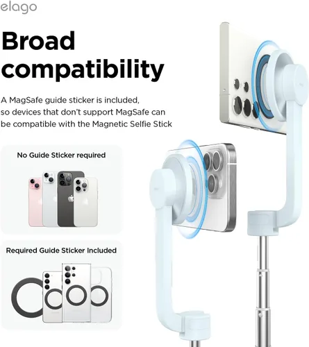 Miniatura 2 de elago Trípode magnético para selfie compatible con MagSafe para iPhone y Galaxy, fuerte magnetismo, portátil, ligero, extensible