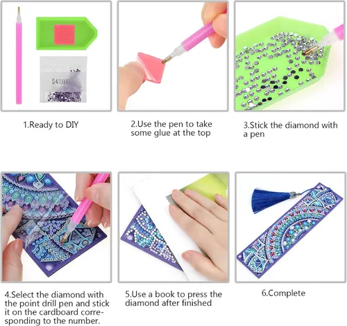 Miniatura 5 de Marcapáginas de pintura de diamante con mandala 5D para bricolaje, pintura por números para regalo de cumpleaños de graduación, borla de diamante