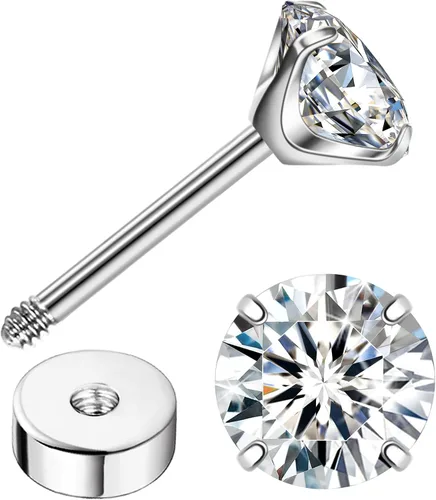 Miniatura 18 de Enticera G23 Aretes de Titanio 5A+Circonita Cúbica Aretes de Botón con Parte Trasera Plana Aretes Hipoalergénicos de Oro 14K Aretes 2-5MM