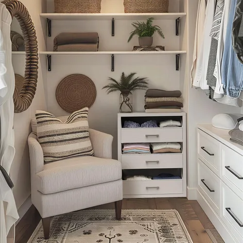 Miniatura 3 de BOLUO Cajones de armario de tela blanca con 3 cajones pequeños para organizadores de clóset y almacenamiento de dormitorio dormitorio moderno