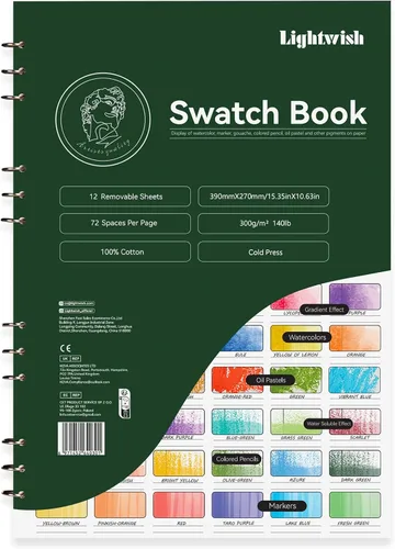 Miniatura 9 de Libro de Muestras de Acuarela LIGHTWISH, 12 Hojas Desmontables, 100% Algodón, 300 g/m²/140 lb, Sin Ácidos, Diario de Colores para Pasteles al Óleo