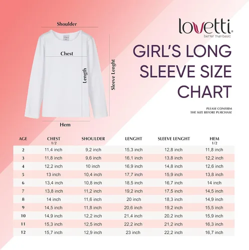 Miniatura 6 de Lovetti Camisas básicas de manga larga para niñas, de algodón turco, cuello redondo, ropa de moda