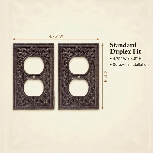 Miniatura 6 de Lulu Decor, Fleur De Lis - Placa de enchufe de hierro fundido en acabado marrón rústico antiguo