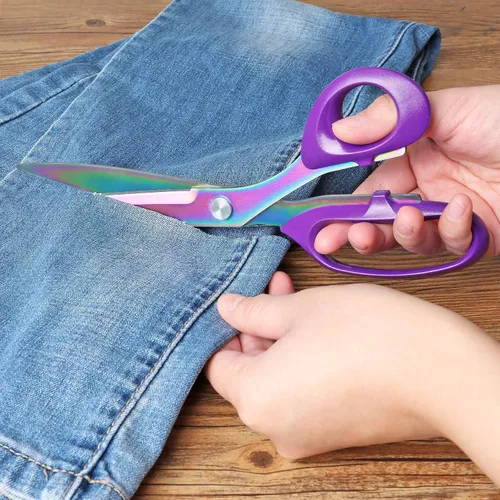 Miniatura 5 de Asdirne Tijeras de tela con revestimiento de titanio, tijeras de sastre profesionales, cuchillas de acero inoxidable ultra afiladas, mango