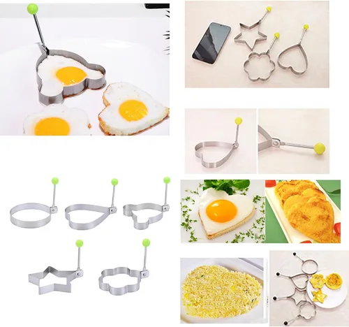Miniatura 8 de 10 moldes para huevos, moldeador de huevos, anillo de huevo para freír huevos de acero inoxidable antiadherente para panqueques con asa, molde