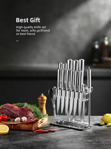 Miniatura 7 de Juego de cuchillos, 14 cuchillos de cocina de acero inoxidable de alto carbono súper afilados para chef con soporte acrílico, incluye cuchillos