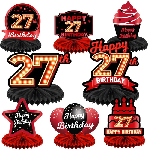 Miniatura 62 de Feliz Cumpleaños 15 Centros de Mesa de Panal Rojo y Negro Globos Decoración Temática de Mesa Decoraciones de Mesa Adornos de Mesa para Niñas Mujeres