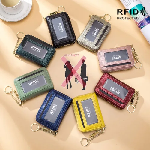Miniatura 3 de Tapp Collections Tarjetero RFID para tarjetas de crédito, cartera pequeña de cuero con cremallera para tarjetas con ventana de identificación