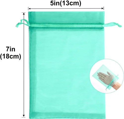 Miniatura 2 de G2PLUS 25 bolsas de organza azul aguamarina de 5 x 7 pulgadas, bolsas de malla transparente para joyas, bolsas de regalo de organza con cordón