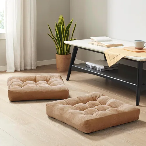Miniatura 69 de Juego de 2 almohadas de suelo de meditación, almohadas cuadradas grandes para adultos, cojín de pana copetuda para sala de estar de tatami, gris, 22