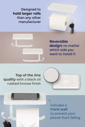 Miniatura 2 de Neater Nest Soporte de papel higiénico reversible con estante para teléfono, estilo decorativo (blanco)