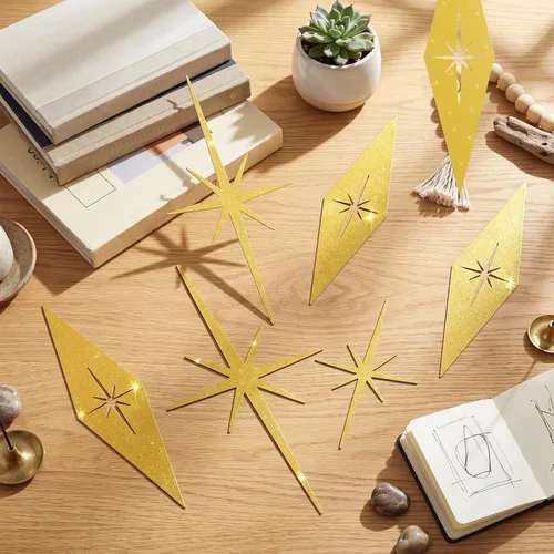 Miniatura 4 de Otoolling 6 piezas de arte de pared moderno de mediados de siglo, arte de pared de hierro fundido retro 3D 8 puntiagudas estrella atómica retro