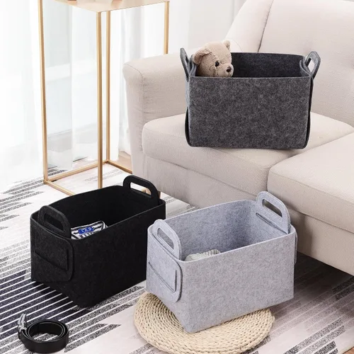 Miniatura 5 de Minoisome - Canasta organizadora de fieltro plegable y práctica con asas, para oficina, dormitorio, armario, habitación de bebé, juguetes, DVD