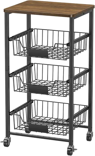 Miniatura 8 de XYZLVSI Carrito de almacenamiento de cocina con ruedas, carrito de metal de 4 niveles, cesta de almacenamiento de frutas y verduras, estante