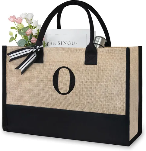 Miniatura 239 de TOPDesign - Bolso de playa de lona con inicial personalizada, bolsa de regalo con monograma, para mujer