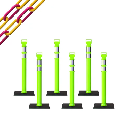 Miniatura 84 de Trafford Industrial - Paquete de 6 postes de delineador de 45 pulgadas, collares reflectantes de 3 pulgadas, base de goma de 10 libras