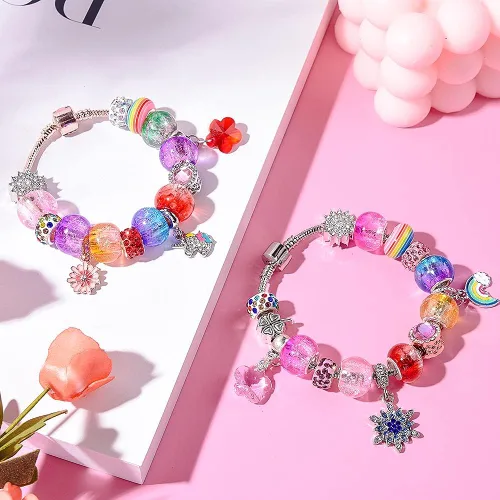 Miniatura 3 de 120 Piezas de Cuentas Europeas Surtidas para Manualidades Agujero Grande Cuentas Espaciadoras Lampwork Cuentas Europeas Coloridas para Collar Flor
