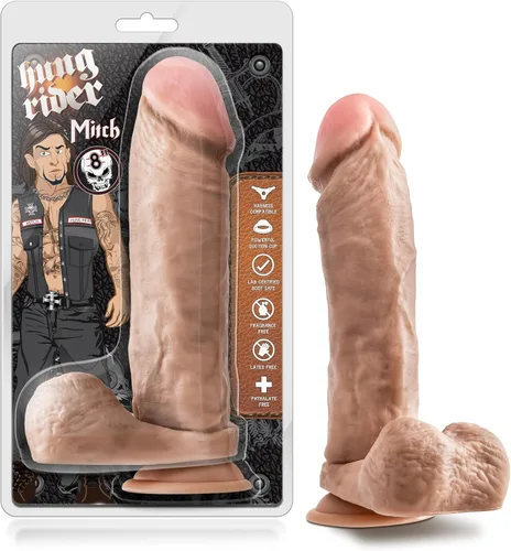 Blush Hung Rider Mitch - Consolador grueso realista de 9 pulgadas con bolas, polla venosa suave y realista, ventosa, compatible con arnés, PVC,