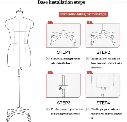 Miniatura 8 de Maniquí de costura ajustable con ruedas – Altura ajustable Forma S Modelo 80, pantalla de sastre estable y móvil para diseñadores y creadores de moda