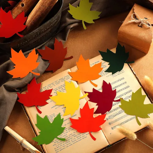 Miniatura 4 de Geyee Juego de 108 tableros de anuncios cristianos de hojas de otoño para Acción de Gracias, hojas religiosas de arce, troqueladas