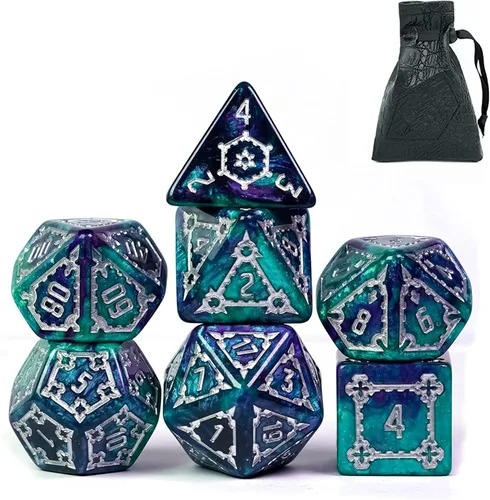 Miniatura 12 de Cusdie - Juego de 7 dados DND gigantes de 25 mm que brillan en la oscuridad, juego de dados poliédricos luminosos, dados D&D con bolsa de dados