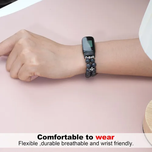 Miniatura 3 de Wongeto Compatible con correas Fitbit Luxe, pulsera elástica de perlas estirable de moda hecha a mano para mujeres, correa de reemplazo