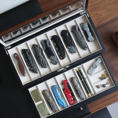 Miniatura 8 de Estuche Expositor de Cuchillos de Bolsillo para Hombre, Soporte para Colección, Cuchillo Plegable de 15-17 Pulgadas con Acabado de Nogal, nogal