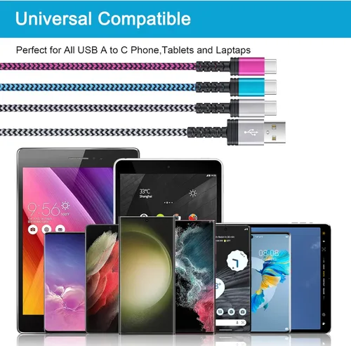 Miniatura 6 de Cable Samsung S23 Ultra USB tipo C de carga rápida, [3 unidades, 10 pies] largo USB C a USB A, cable de teléfono Android, cable de carga C de carga